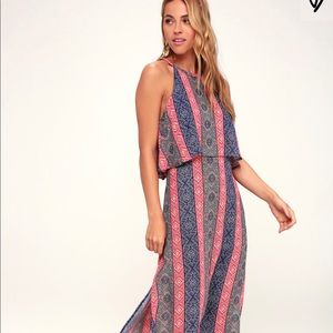 Kassandra Navy Blue Print Sleeveless Midi Dress